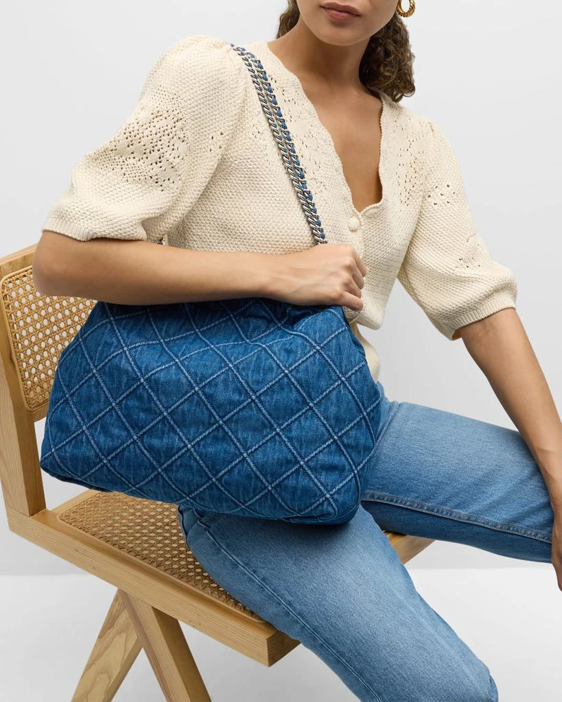 Tory Burch Fleming Drawstring Denim Hobo Bag 2