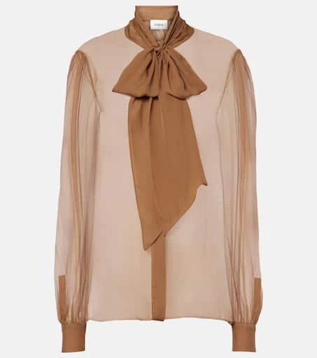 Yves Saint Laurent Tie-neck silk chiffon blouse 1