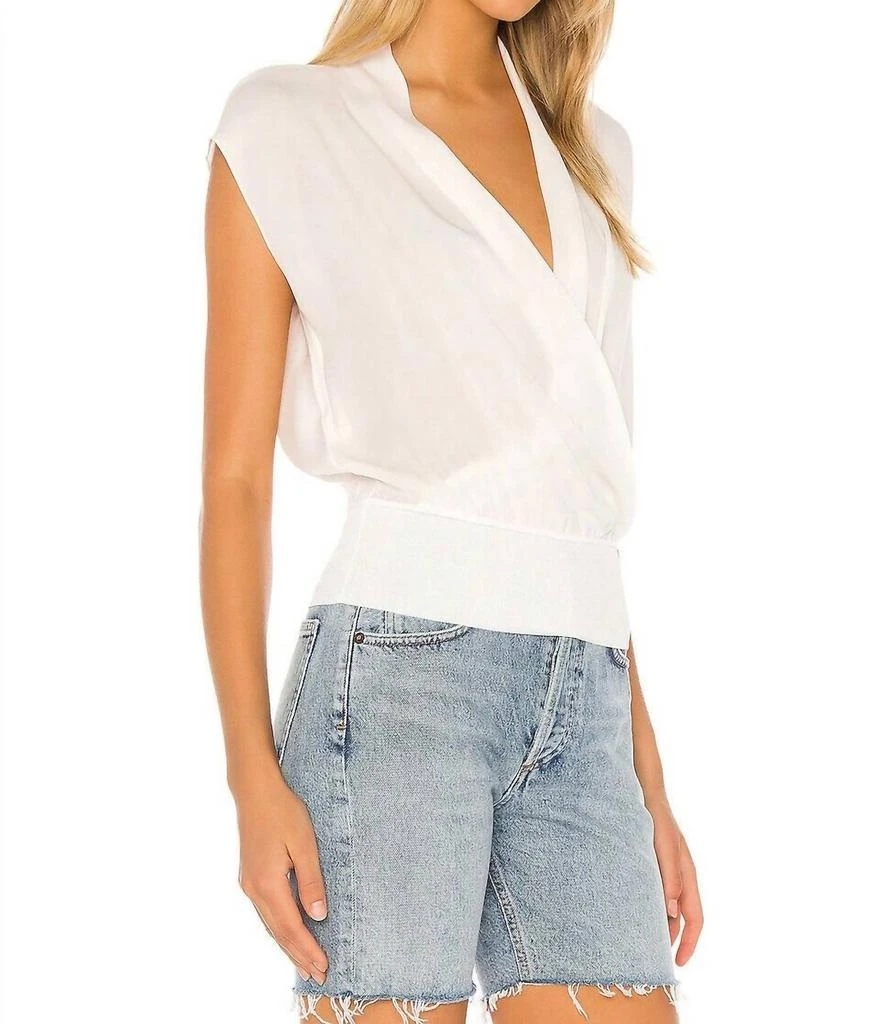 Theory Draped Combo V Neck Silk Sleeveless Blouse In Ivory 2