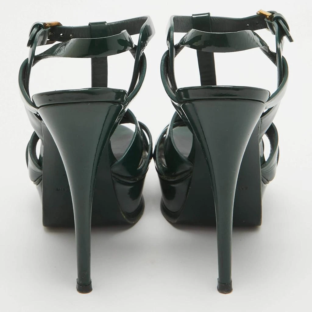 Yves Saint Laurent Saint Laurent Dark Green Patent Leather Tribute Sandals Size 37 5