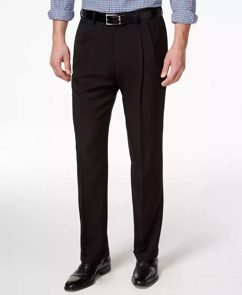 Haggar Men's ECLO Stria Classic Fit Pleated Hidden Expandable Waistband Dress Pants 1