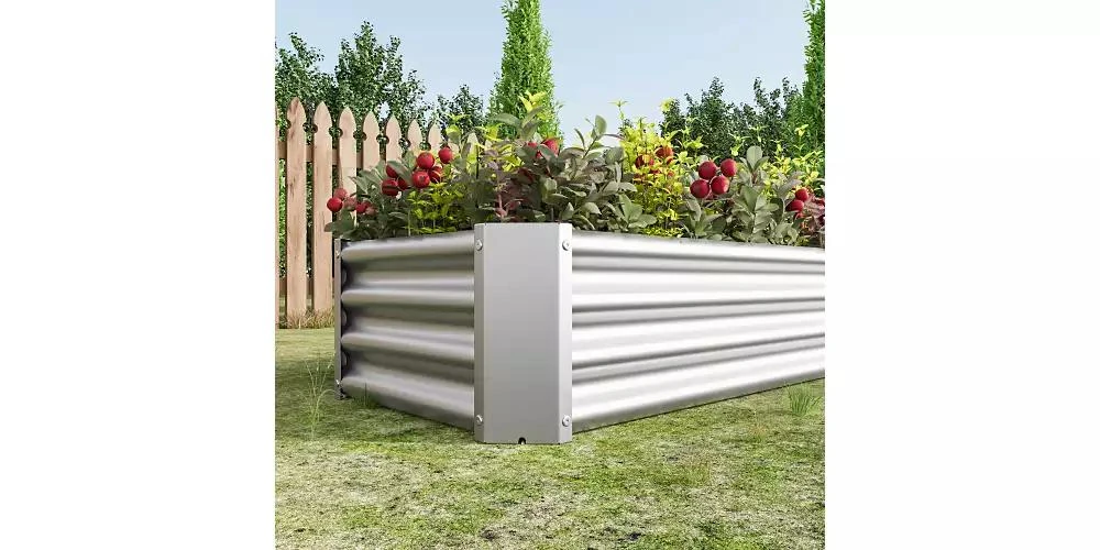 Flynama Metal Raised Garden Bed Rectangle Raised Planter 4ft L x 2ft W x 1ft H for Flowers Vegetables Herb Silver 6