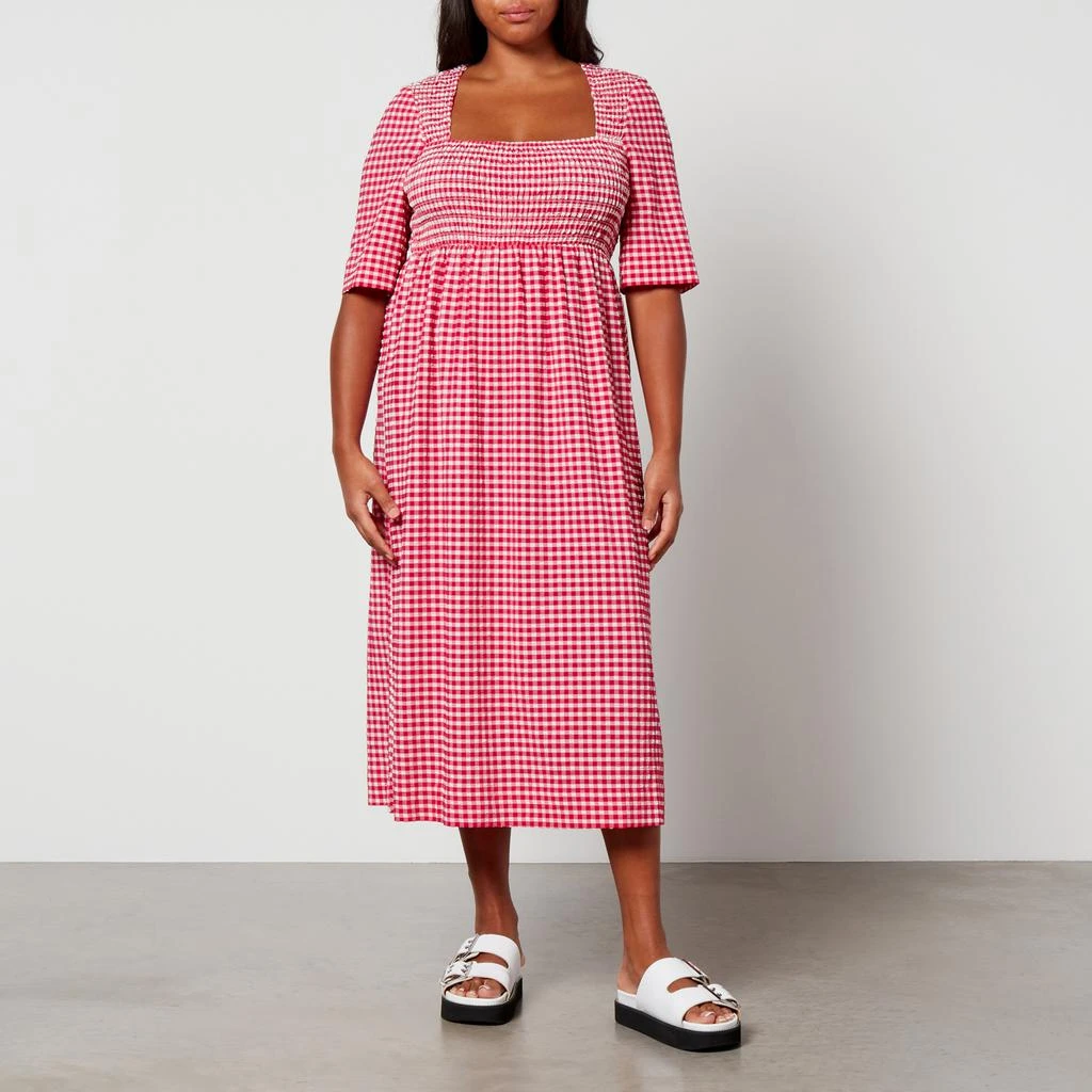Ganni Smocked Checked Seersucker Dress 1