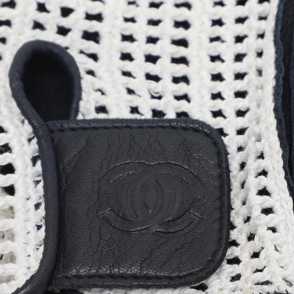 Chanel Chanel Navy Blue/White Leather and Crochet Fingerless Gloves 4