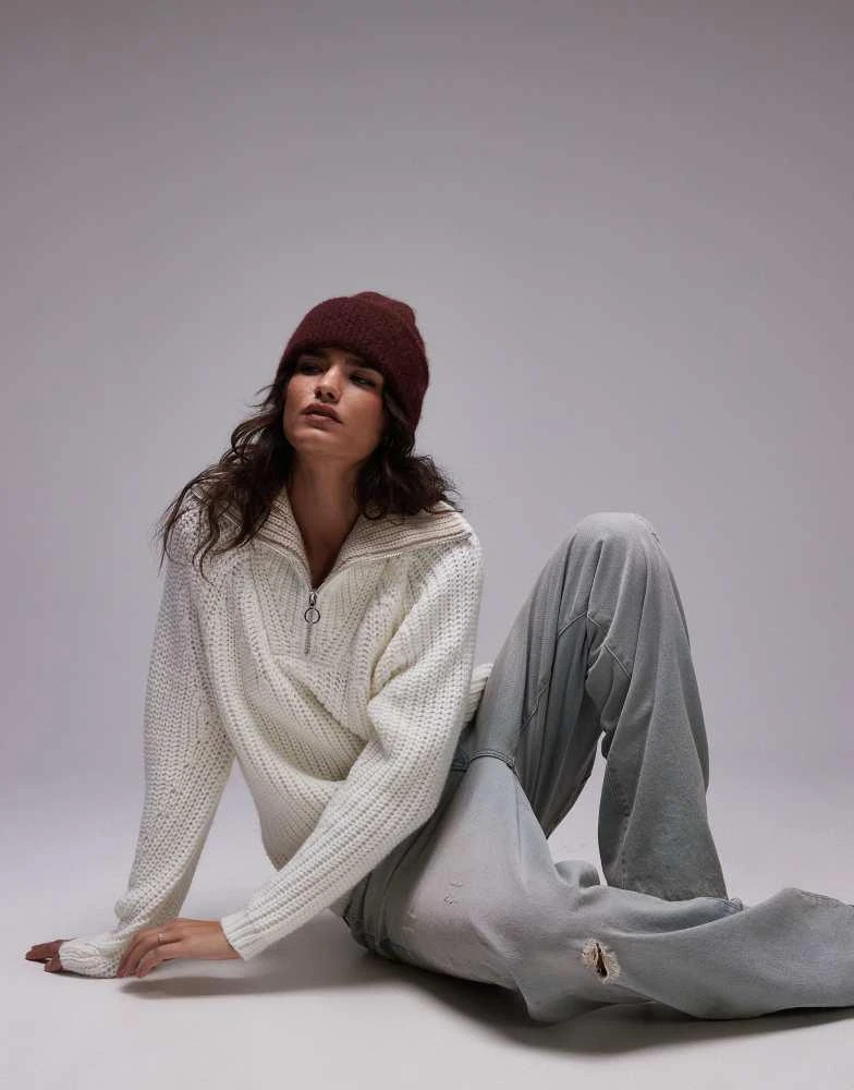 Topshop Topshop knitted quarter zip collar jumper in cream 4