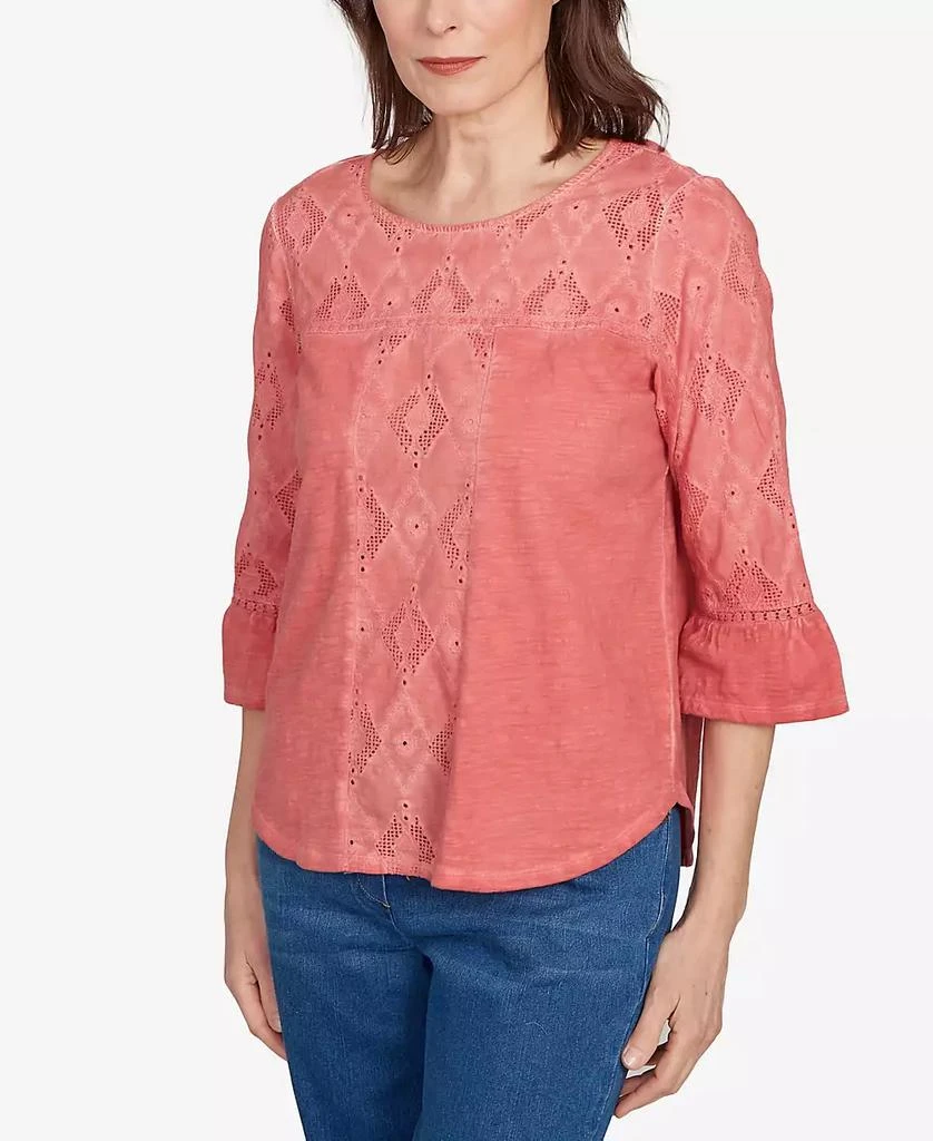 Alfred Dunner Women's El Paso Diamond Textured Spliced Bell Sleeve Top 3