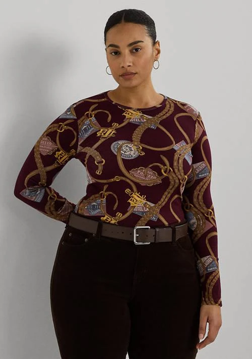 Ralph Lauren Ralph Lauren Plus Size Belting Print Cotton Long Sleeve T Shirt 1