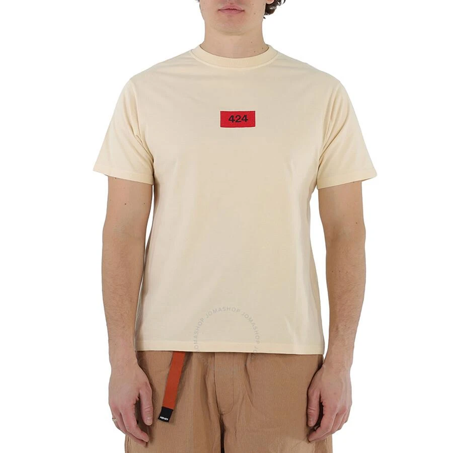 424 Men's Box Logo Embroidered T-Shirt in Cream 1