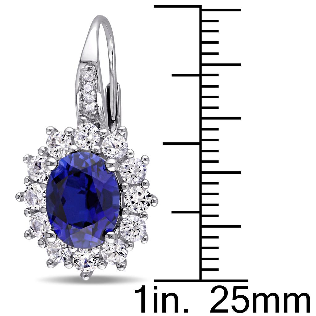 Mimi & Max 8.06 CT TGW Created Blue and White Sapphire and Halo Diamond Leverback Earrings in Sterling Silver