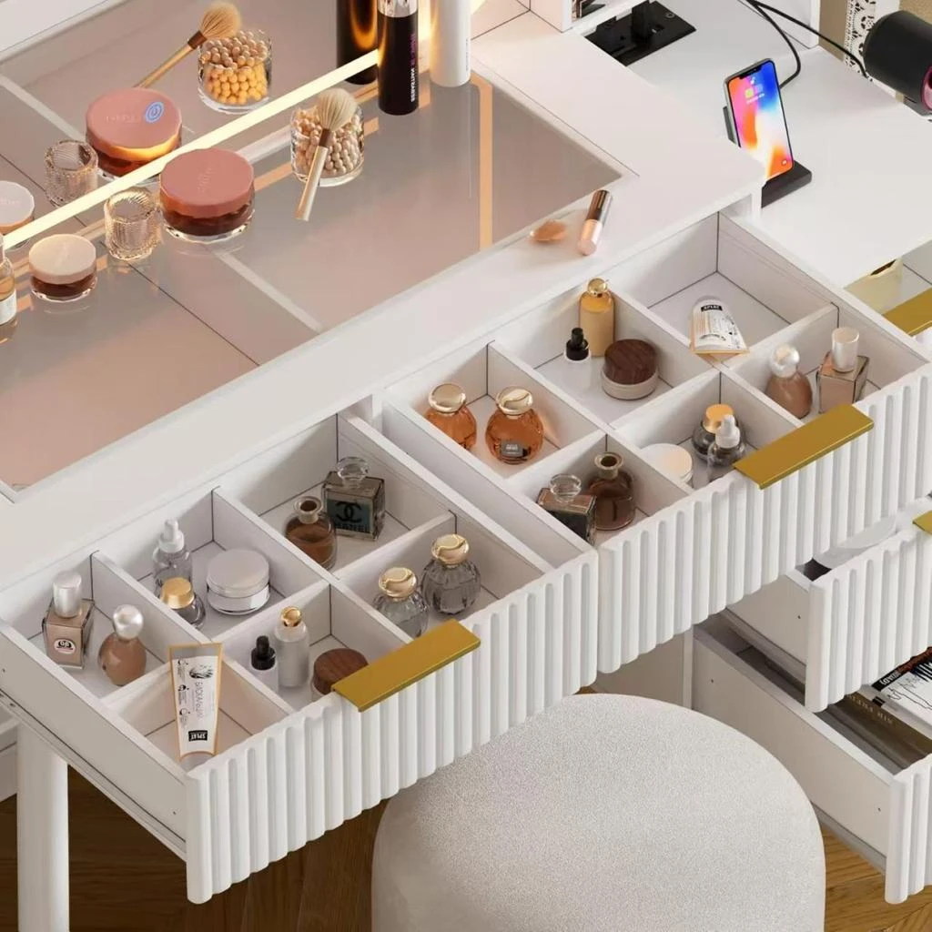 Streamdale Furniture Streamdale Vanity Desk with Mirror 
Lights, Glass Top Makeup Table 2