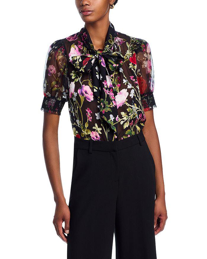 Alice + Olivia Brentley Tie Neck Puff Sleeve Blouse