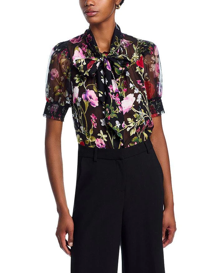 Alice + Olivia Brentley Tie Neck Puff Sleeve Blouse 1