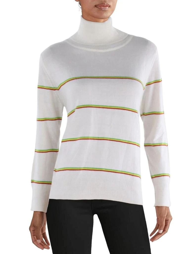 Madeleine Thompson Womens Ribbed Trim Long Sleeve Turtleneck Sweater 1