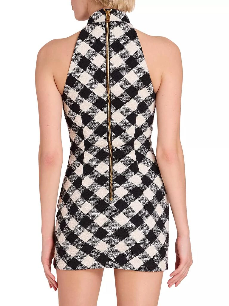 Balmain Check Tweed Halter Minidress 5