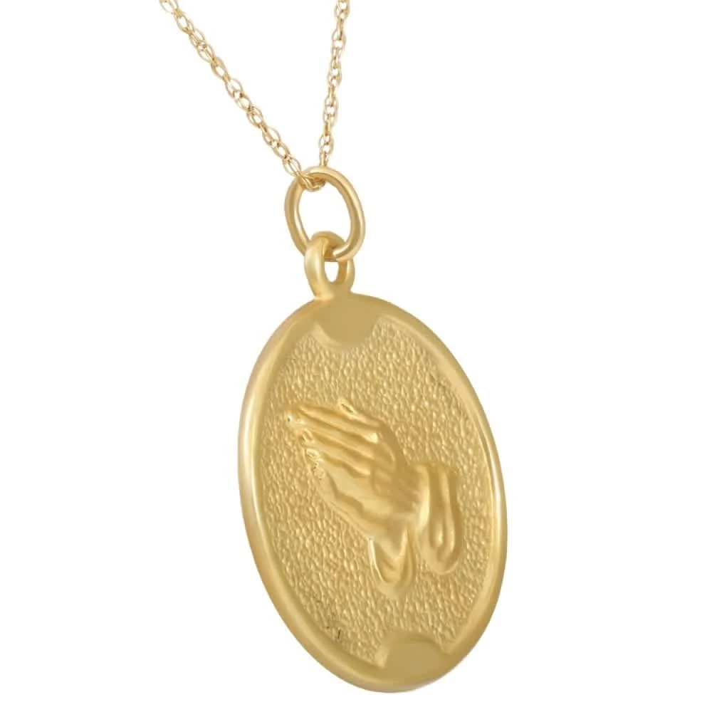 Pompeii3 14k Yellow Gold Prayer Hands Medal Pendant  .5" Tall 2.5 Grams 2