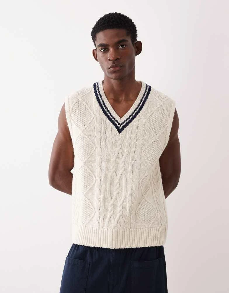 Gant Gant cable knit vest with contrast collar in cream