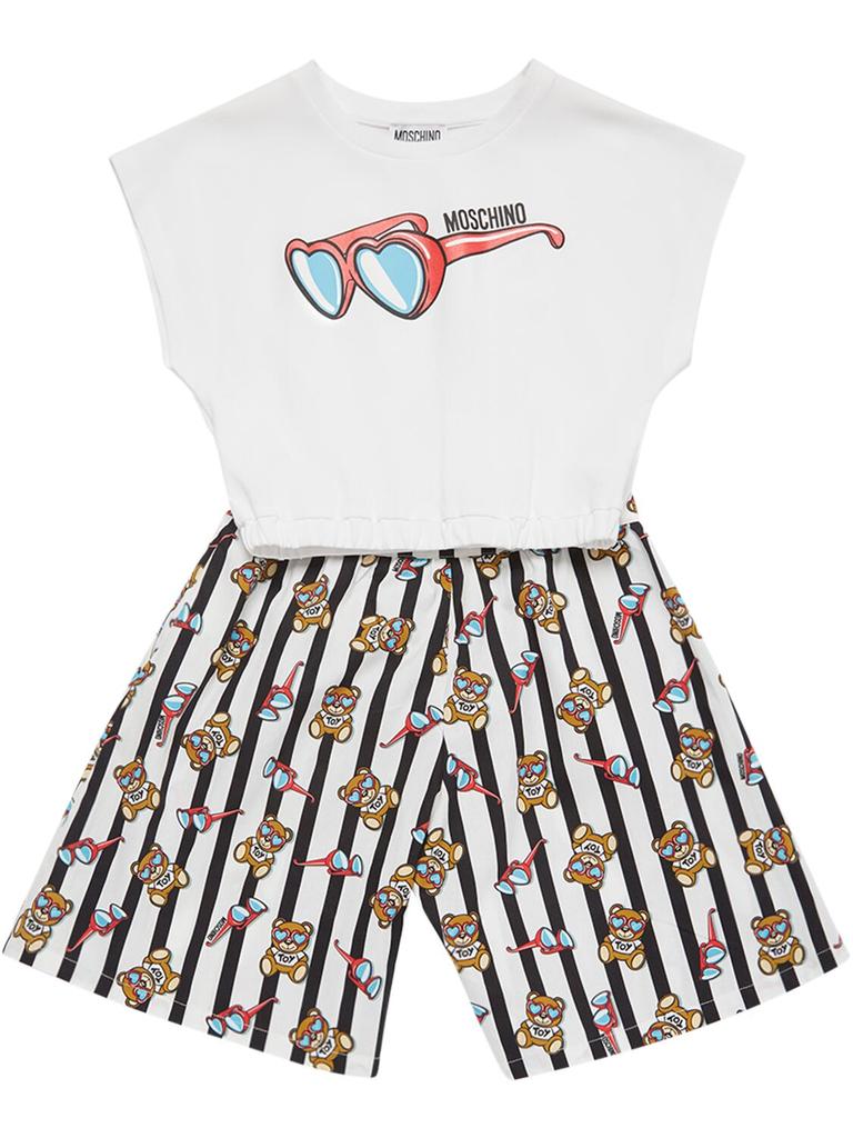 MOSCHINO Cotton Jersey Cropped T-shirt & Skirt