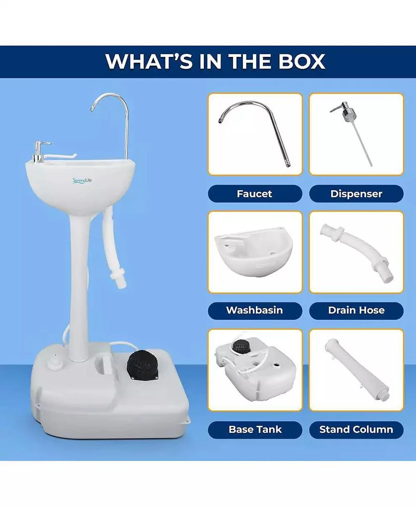 SereneLife Portable Hand-Wash Sink Station with Foot Pump 
Soap Dispenser 8