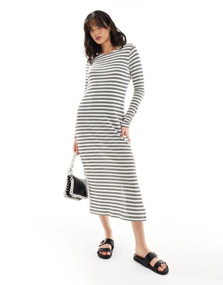 New Look New Look long sleeve crochet maxi dress in stripe 1