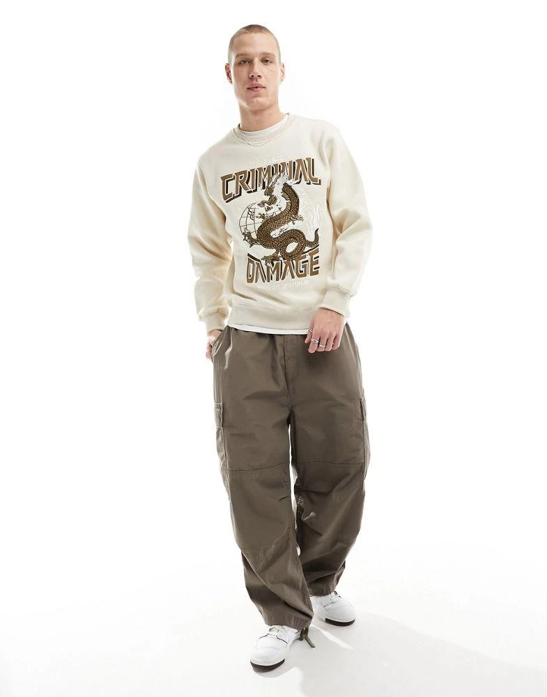 Criminal Damage Criminal Damage sweatshirt with large dragon embriodery in off white 2