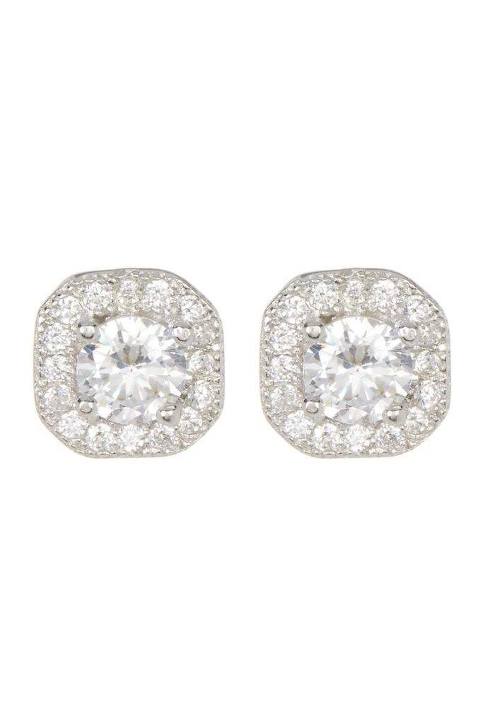 ADORNIA White Rhodium Plated Swarovski Crystal Halo Stud Earrings