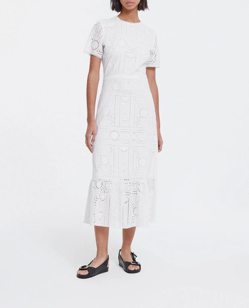 The Kooples The Kooples - Robe Longue Brodée Coton Blanche Col Rond - Femme 3