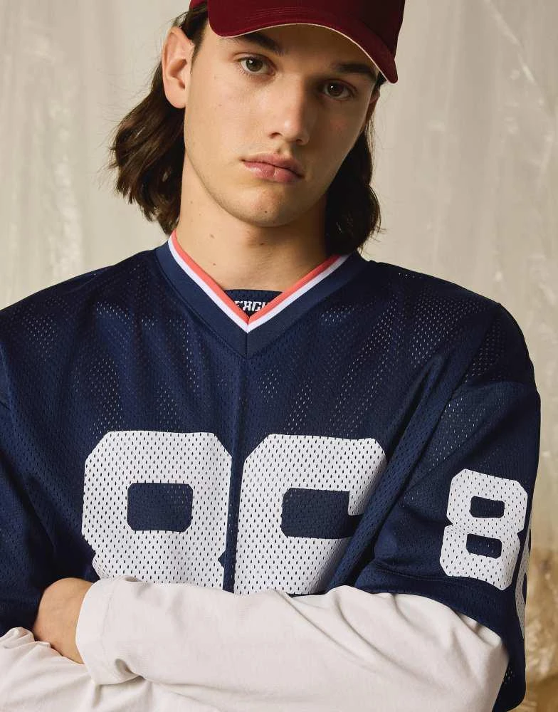 Bershka Bershka Long sleeve mesh t-shirt in denim blue 4