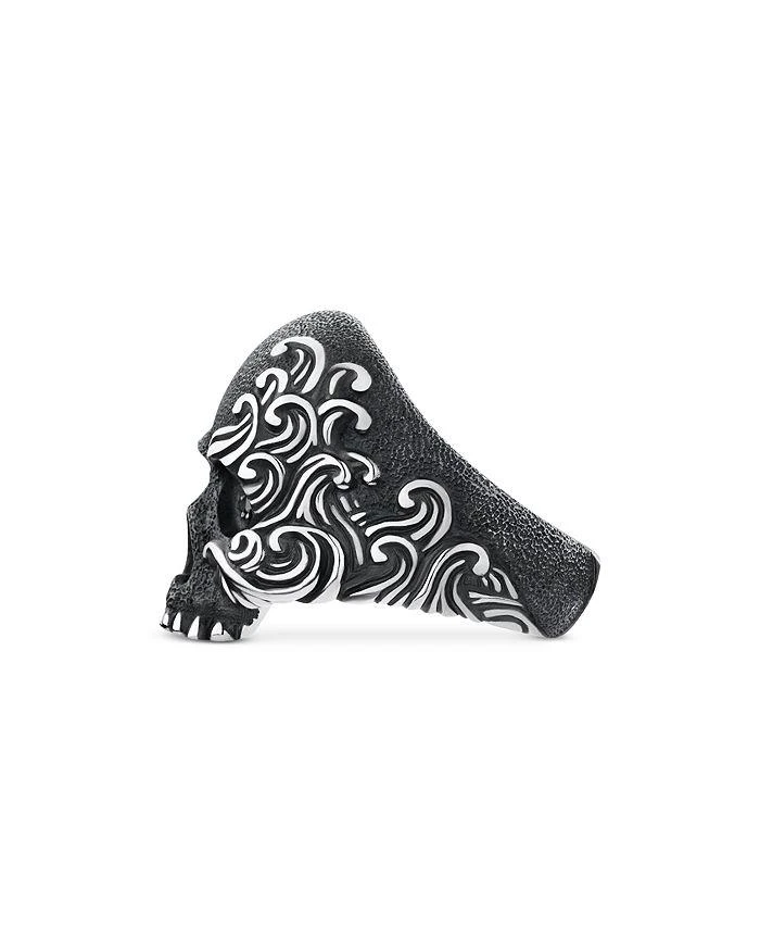 David Yurman Men's Sterling Silver Waves Black Pavé Diamond Skull Rings 4