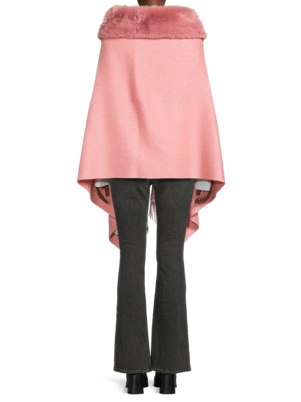 La Fiorentina Embellished Faux Fur Trim Cashmere Wrap