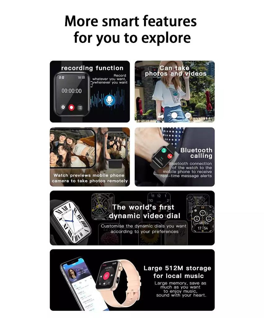 RUXING Smart 1.91'' Smart Watches for Women Men Photography multifunctional With Bluetooth Call, Health Monitoring, IP67