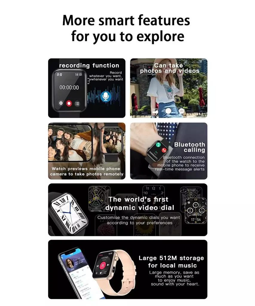 RUXING Smart 1.91'' Smart Watches for Women Men Photography multifunctional With Bluetooth Call, Health Monitoring, IP67 2