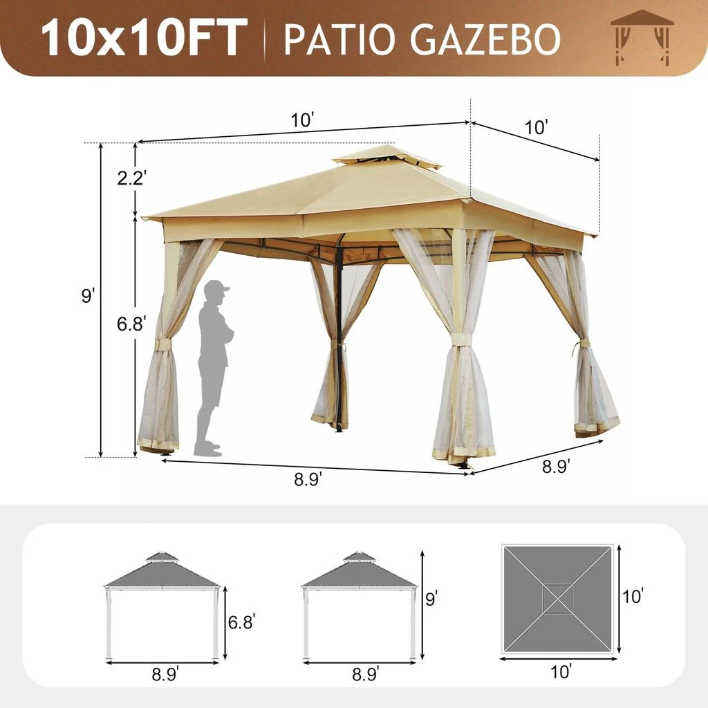 Streamdale Furniture Streamdale 10x10 Outdoor Gazebo Tent with Netting 5