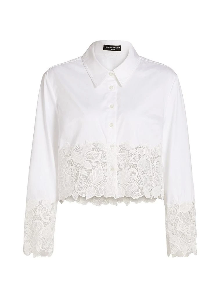 Generation Love Issa Poplin-Lace Cropped Shirt