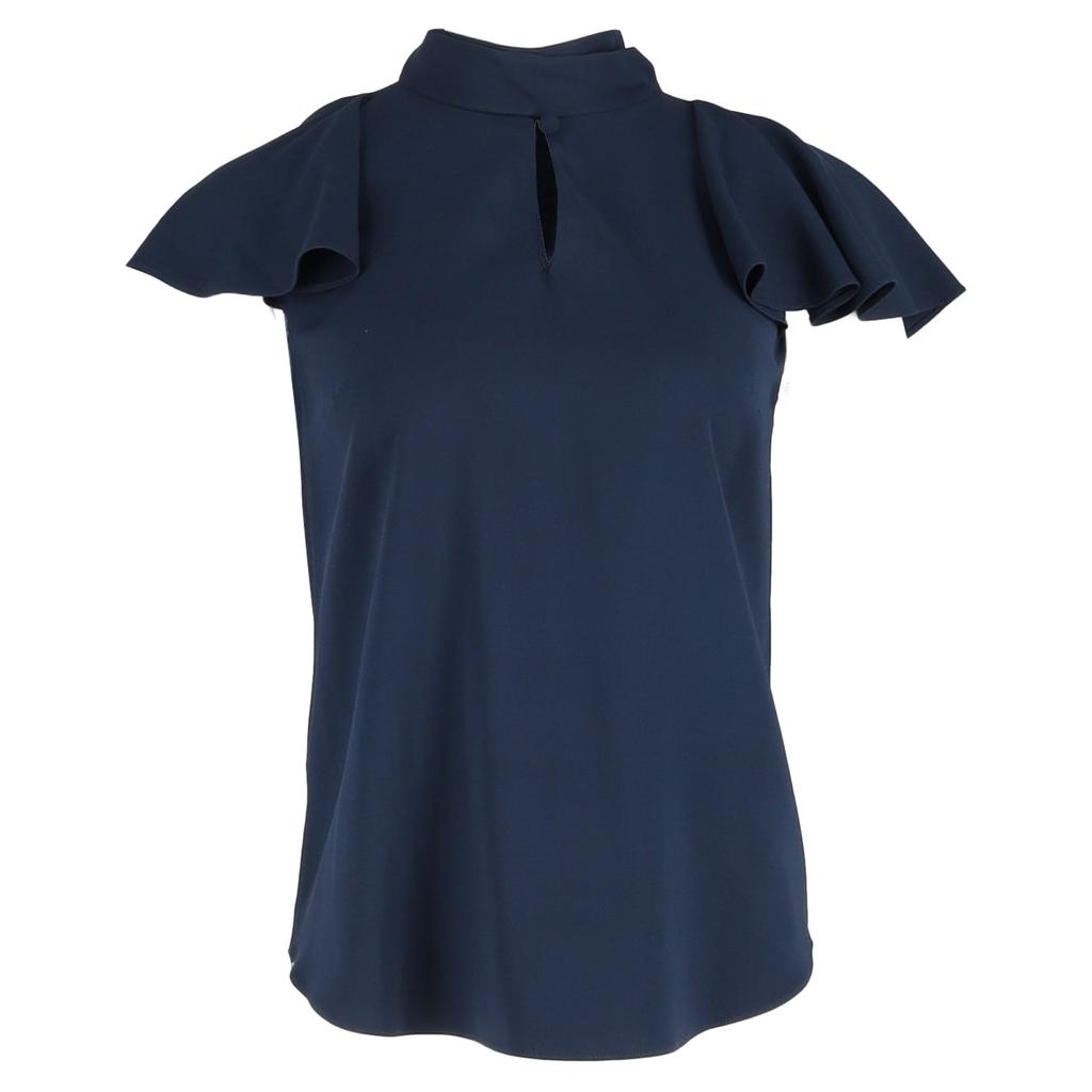 Oscar de la Renta Flutter Sleeve Blouse in Navy Blue Silk