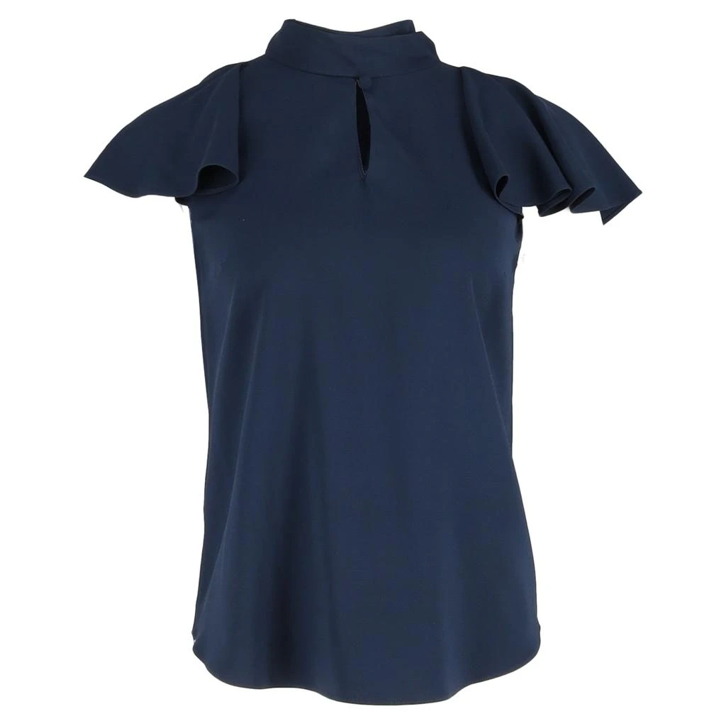 Oscar de la Renta Flutter Sleeve Blouse in Navy Blue Silk 1