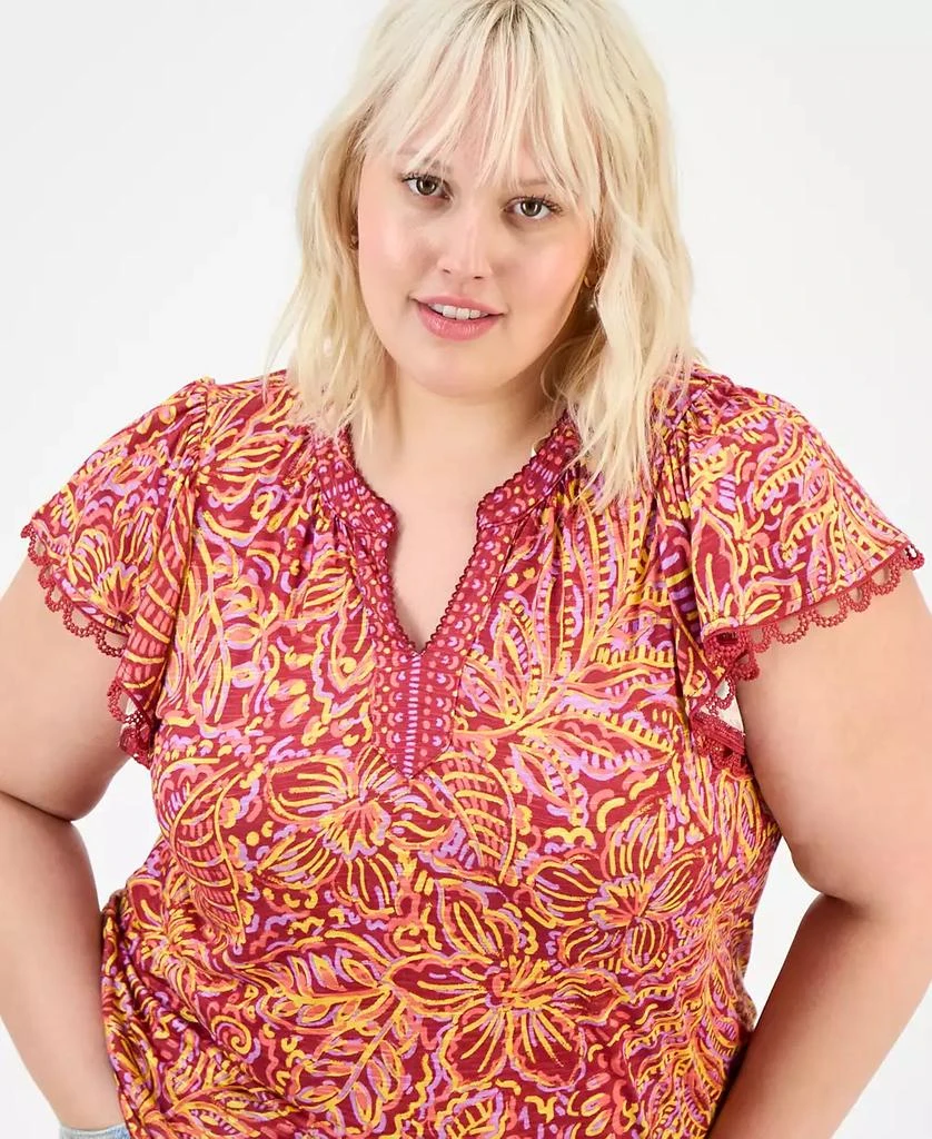 Democracy Trendy Plus Printed Flutter-Sleeve Top 3