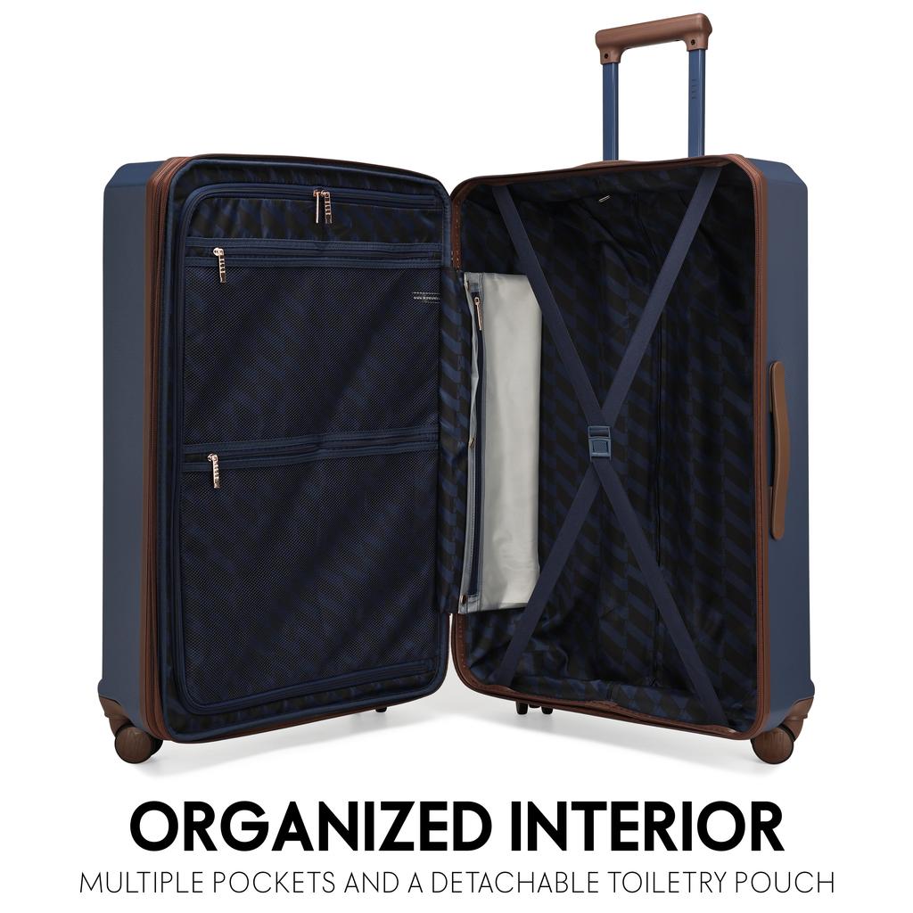 ELLE Luxe Journey 3 Piece Expandable Retro Spinner Luggage Set | Navy