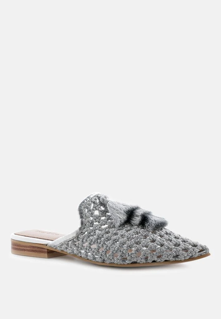 Rag & Co MELANIE Silver Tassels Embellished Woven Flat Mules 6