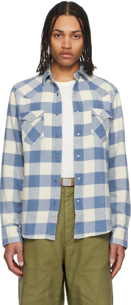 RRL Blue & White Slim Fit Plaid Twill Western Shirt 1