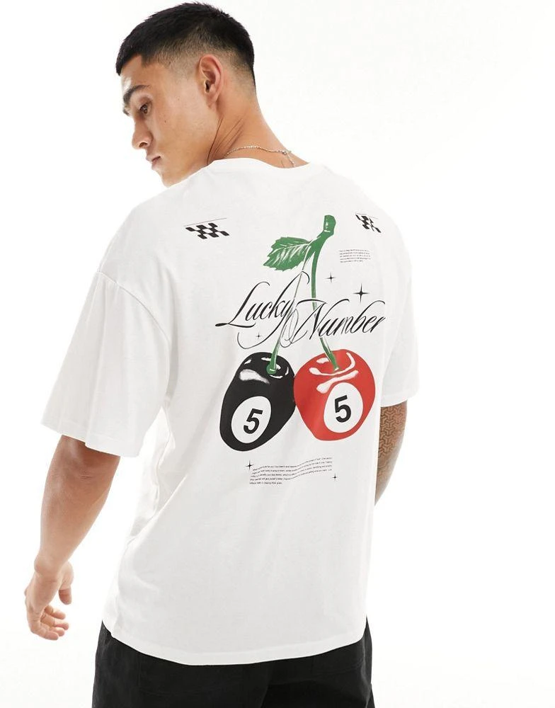 Jack & Jones Jack & Jones oversized t-shirt with lucky number back print in white 1