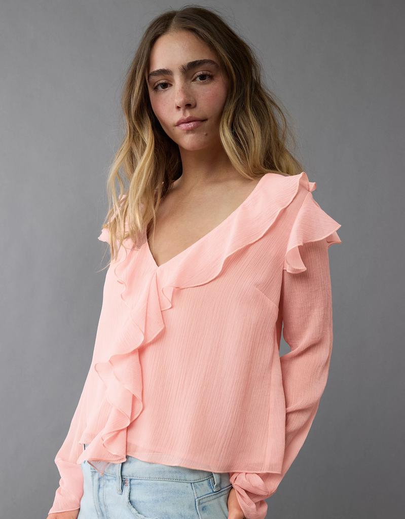 AE AE Chiffon Bell Sleeve Ruffle Blouse
