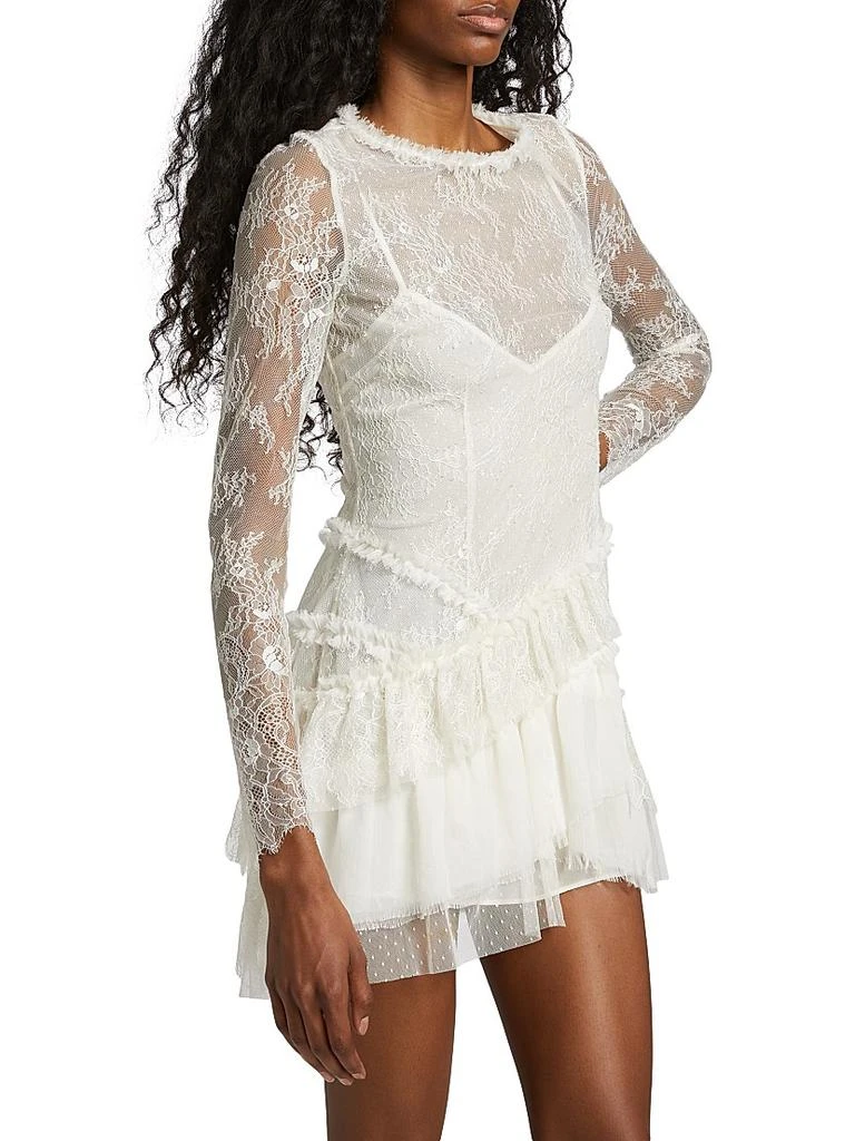 Amberleigh Lace Ruffle Minidress  On Sale Now with Up to 63% Off |  Discover Exclusive Deals & Savings at BeyondStyle  Authentic  LOVESHACKFANCY dresses|long sleeve|crewneck|women's|Women's|mini -length|contemporary|sheath|lace|solid|women's apparel ...
