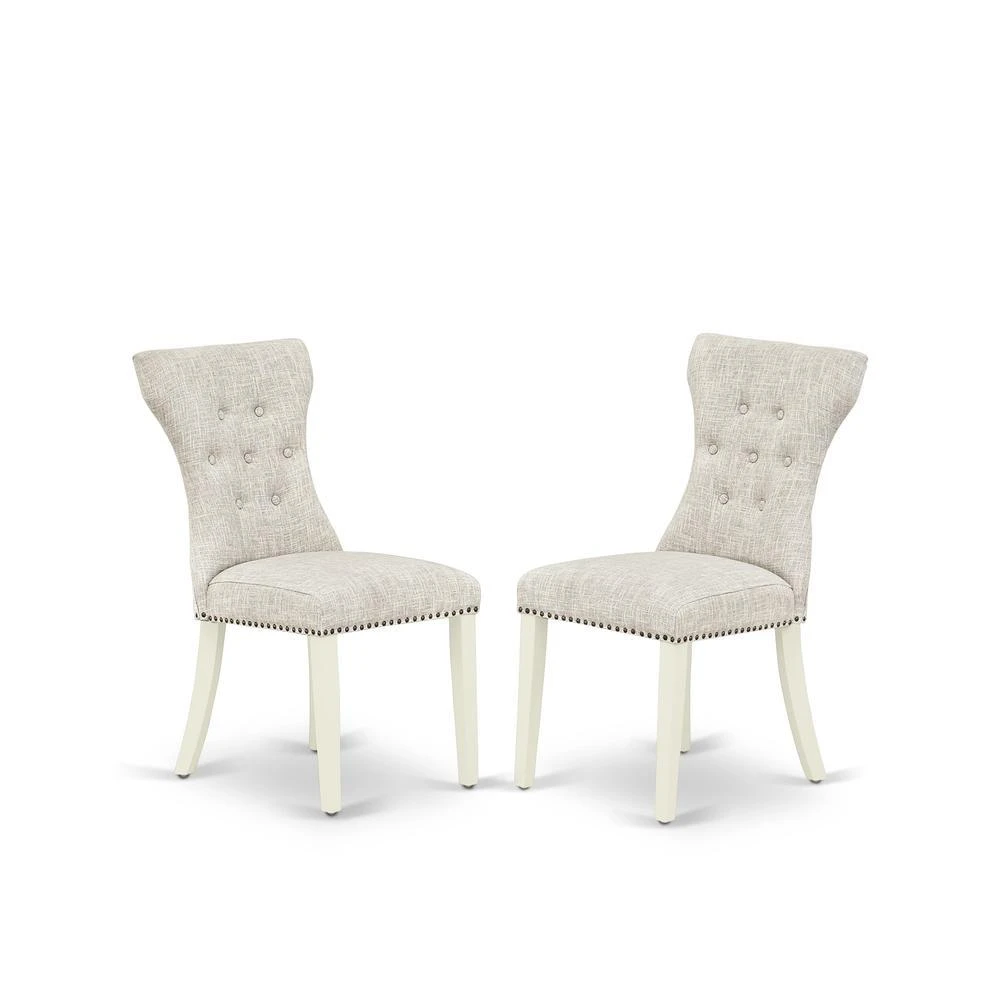 East West Furniture AMGA3-LWH-35 3 Pc Wood Dining Table Set - 1 Dining Table and 2 Doeskin Upholstered Chairs - Linen White Finish 4