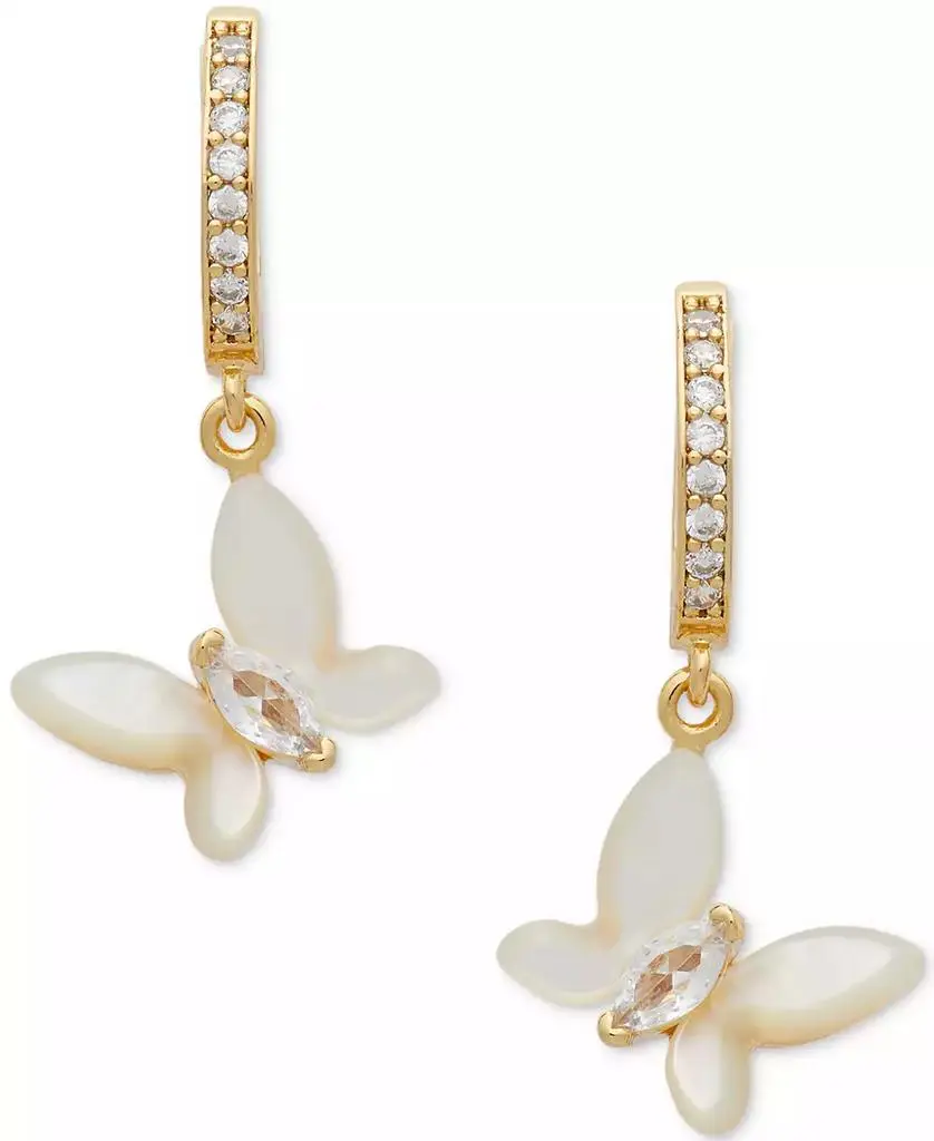 Kate Spade Gold-Tone Cubic Zirconia & Mother-of-Pearl Butterfly Charm Huggie Hoop Earrings