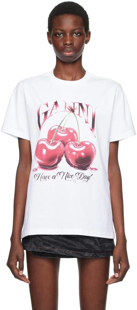 Ganni White Cherry T-Shirt 1