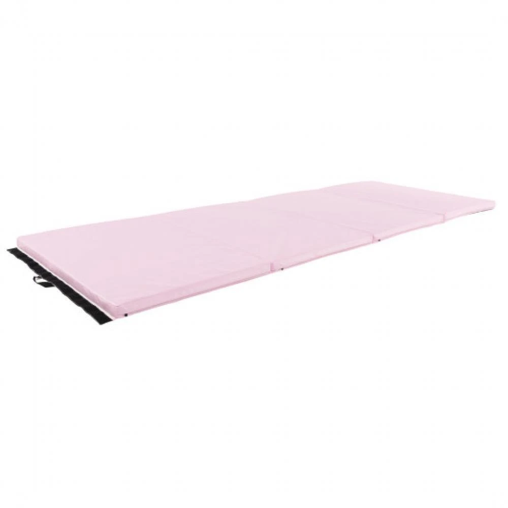 Hivvago 4-Panel PU Leather Folding Exercise Mat with Carrying Handles-Pink 4