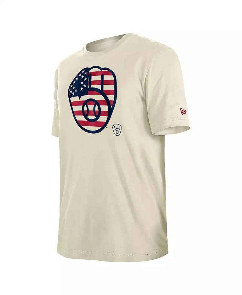 New Era Men's Cream Milwaukee Brewers 4th of July Flag Fill T-Shirt 2