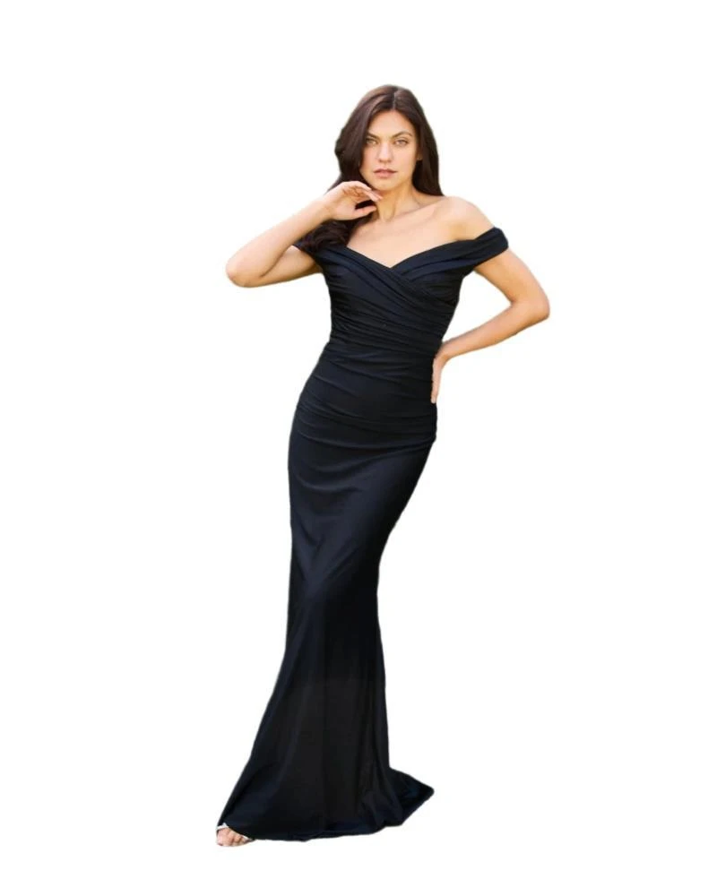 TRUEDAMES Full-Length Stretch Formal Gown Off Shoulder Dress