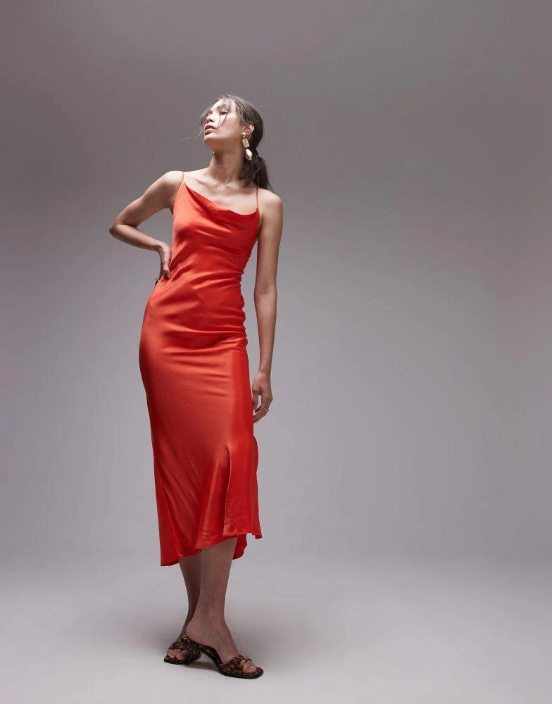 Topshop Topshop cowl neck scoop back midi dress in red 2