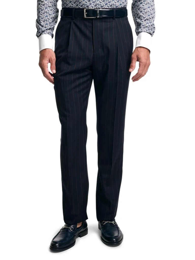 Paul Fredrick Navy/brown Wool Stripe Single Pleat Suit Pants 2